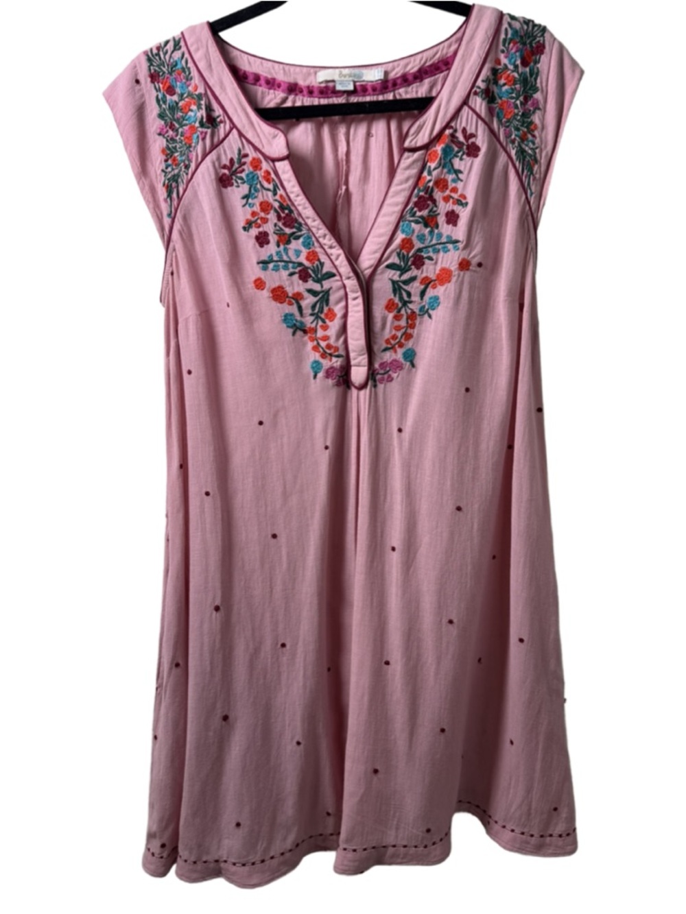 Boden Pink Embroidered Cap-Sleeve dress